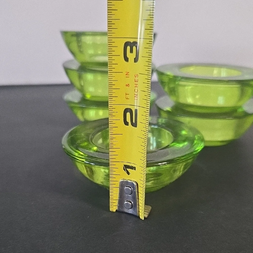 Crate & Barrel Glass Green Tealight Votive Candle Holders Set of 6